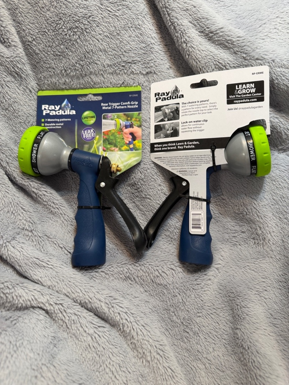 Set of 2 Ray Padula 7-Pattern Garden Hose Nozzle - Blue & Lime Green